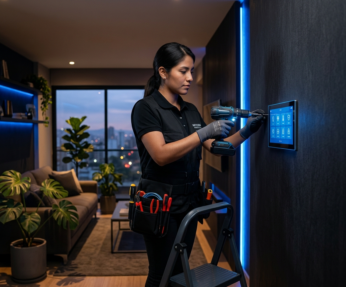 Sistema domótico inteligente instalado en hogar moderno Lima